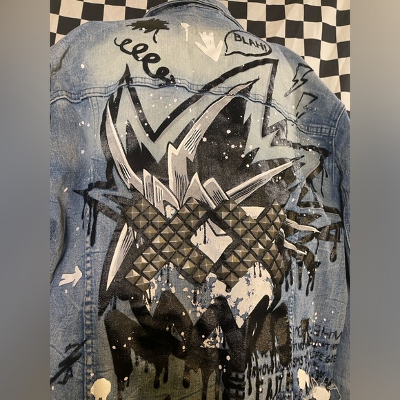 SMOKE RISE DMN CO artsy denim jacket - Picture 6 of 9